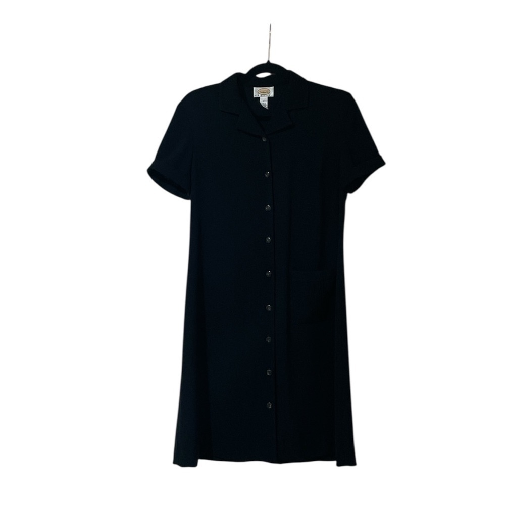 Talbots Petites Shirt Dress Size 6 Button Front Short Sleeve Black Collared